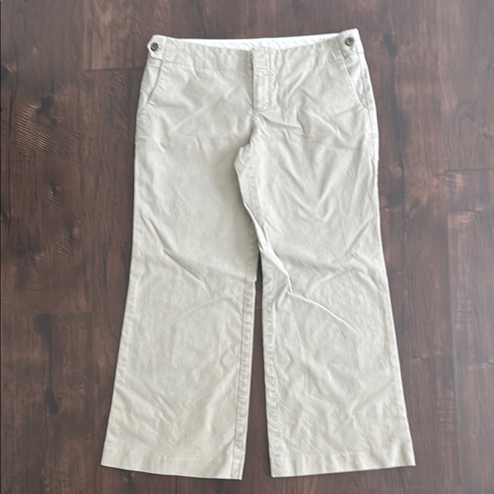GAP WOMENS TROUSER PANTS HIP SLUNG FIT FLARE WIDE LEG TAN STRETCH ANKLE 10